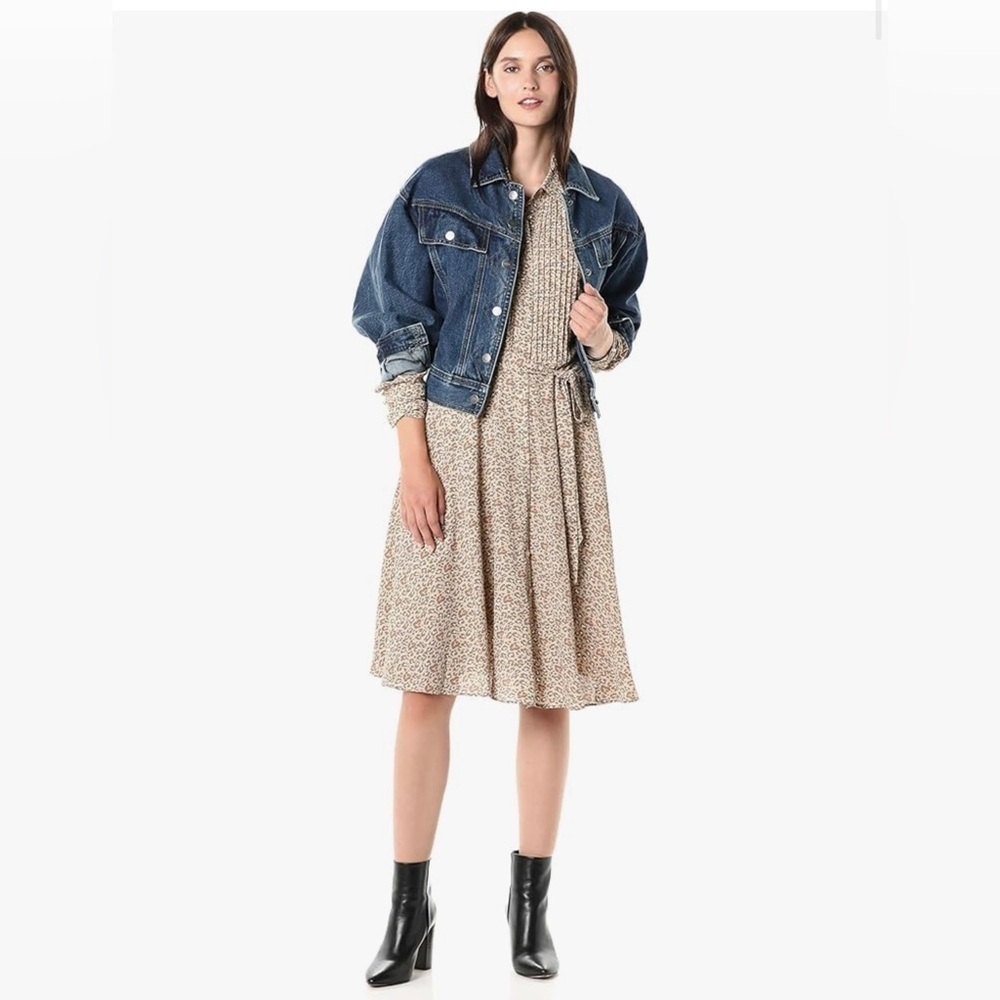 Nanette Lepore Collared Tie Waist Long Sleeve Pleated Multi Print Dress - Size 6